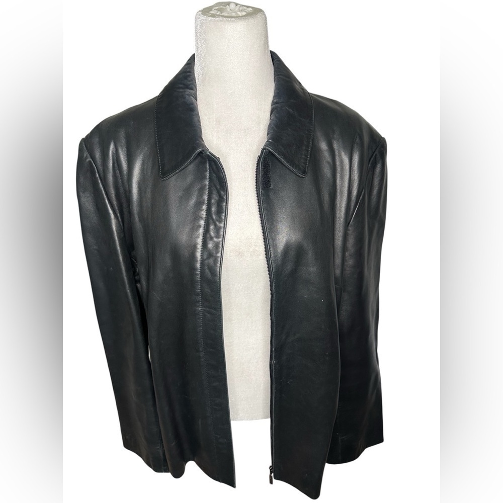 Anne Klein Classic Black 100% Leather Women's Jacket size XL